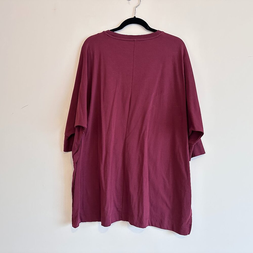 Muji Lightweight 3/4 Sleeve Loose-Fit Sweatshirt Tunic with Side Slits Dark Red - Picture 2 of 6
